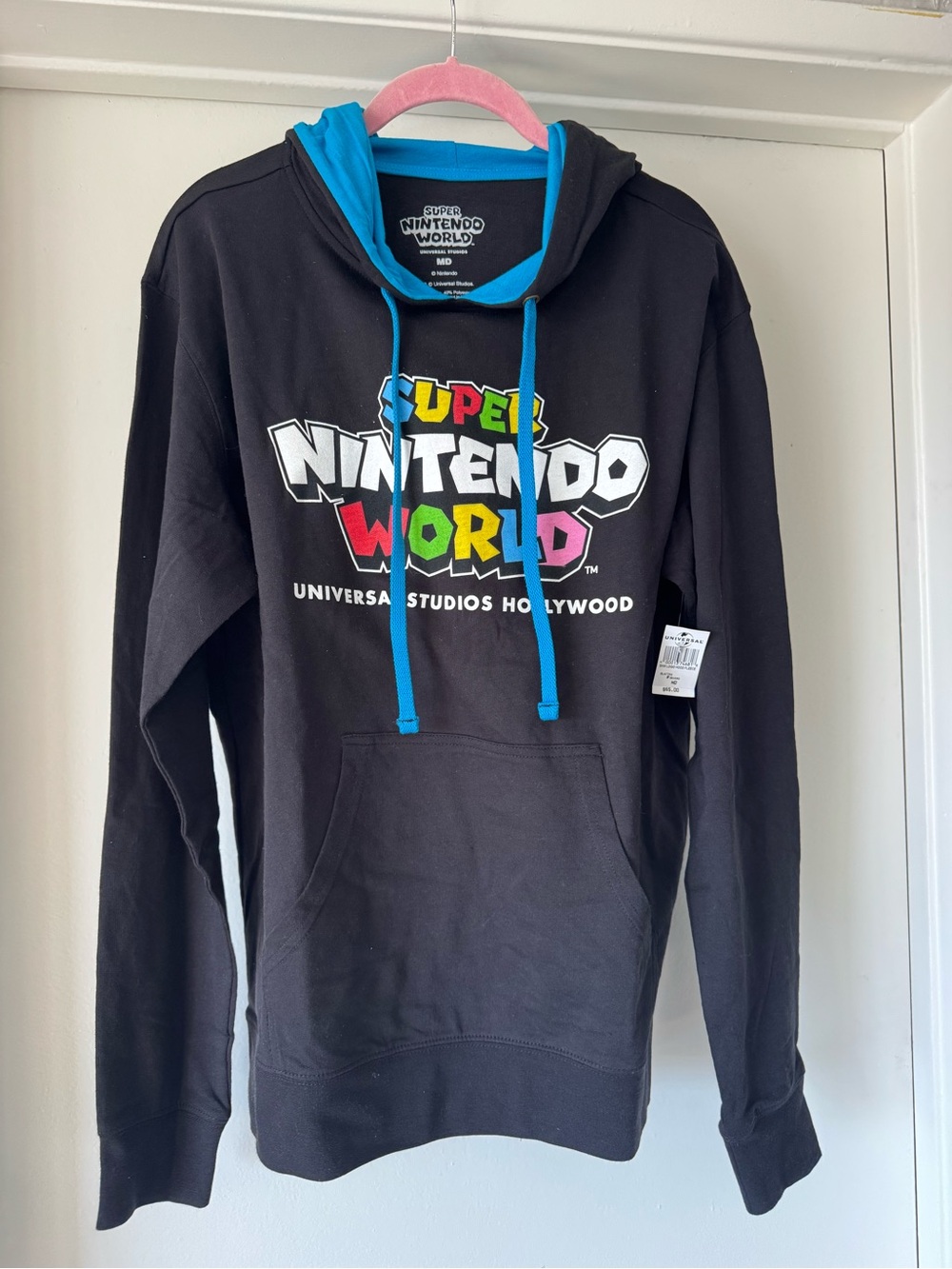 NWT - Super Nintendo World Black Hoodie with Blue Trim - Universal Studios